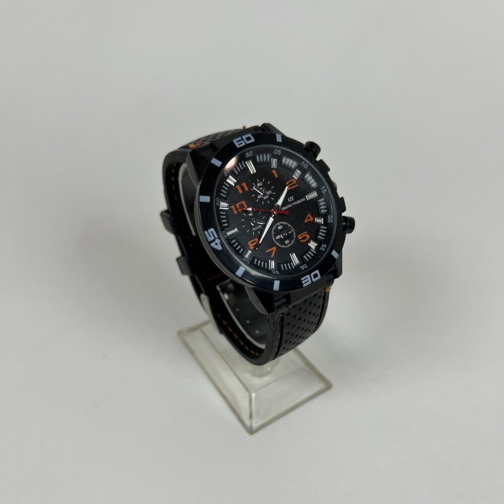 GT Grand Touring Watch Black with Orange Details, Adjustable Buckle Band NEW